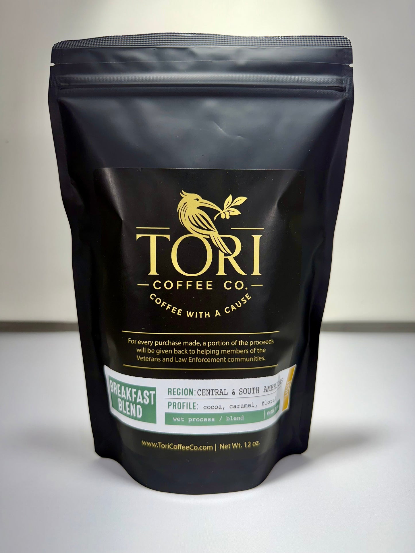 Tori Coffee Co. Breakfast Blend coffee bag, Light Roast, 12oz