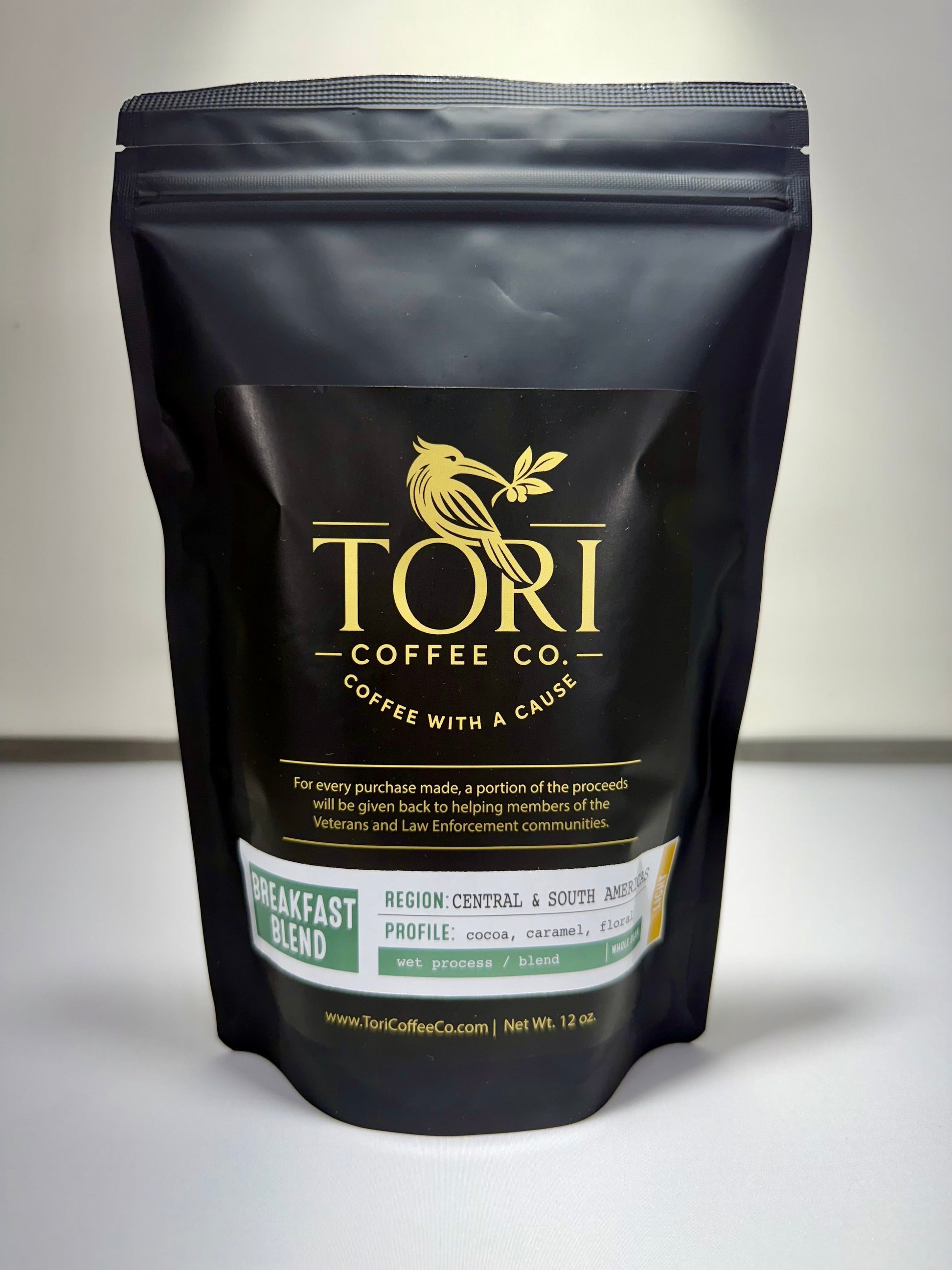 Tori Coffee Co. Breakfast Blend coffee bag, Light Roast, 12oz
