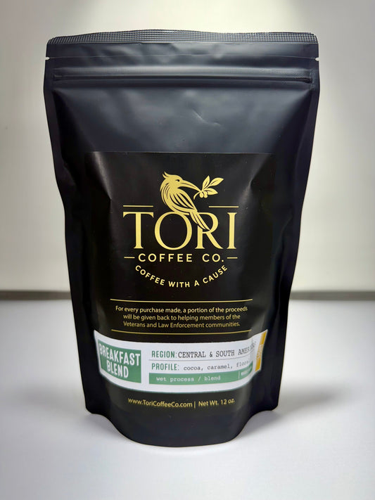 Tori Coffee Co. Breakfast Blend coffee bag, Light Roast, 12oz
